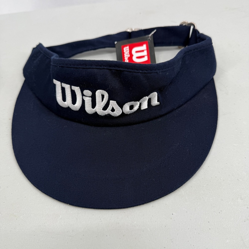 Wilson‎ Visor Mens OSFA Navy Blue Embroidered Logo Cotton Adjustable Tennis